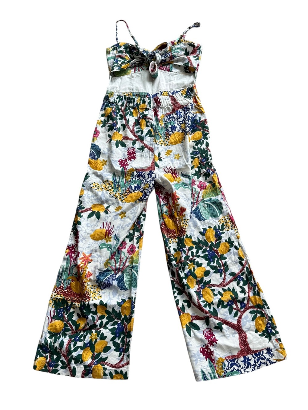 Maeve Anthropologie Botanical Lemon Print Cutout Wide Leg Jumpsuit 6 Maximalist - Picture 15 of 16